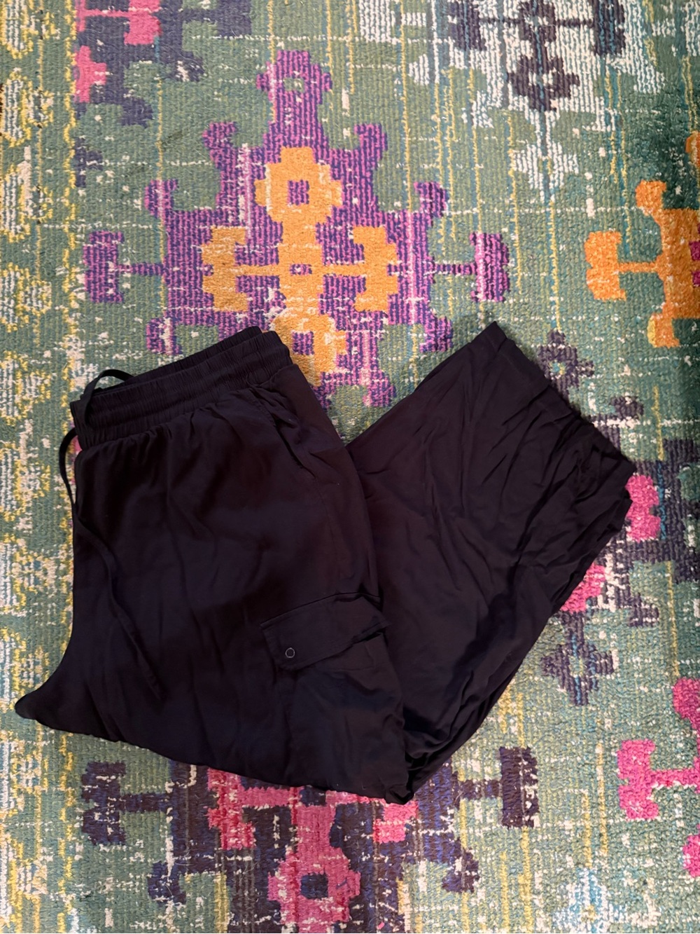Black Cargo Wide-Leg Pants with Drawstring Waist